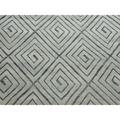 9'X12'1" Ivory Modern Roman Key Design Silk With Wool Hand Knotted Rug