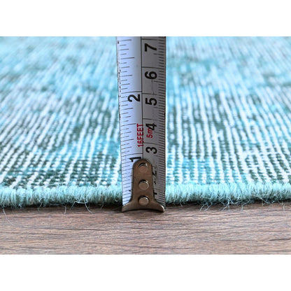 2'X5'9" Blue Overdyed Vintage Zoroastrian Hand Knotted Pure Wool Runner Rug