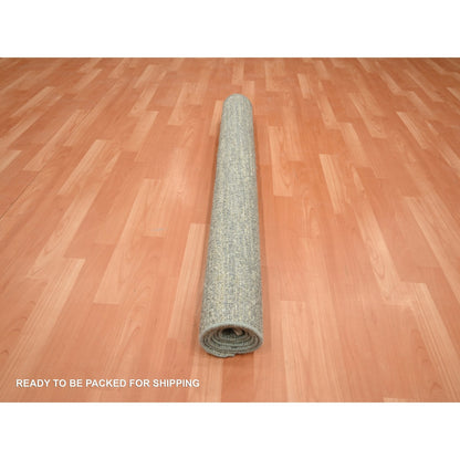 4'X6'1" Laurel Green Hand Knotted Plain Solid Design Pure Silk Rug