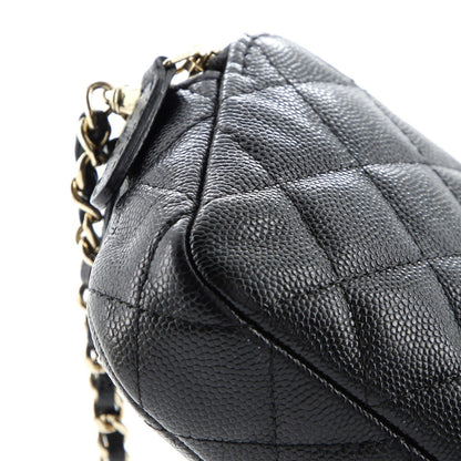 Chanel Double Zip Clutch With Chain Quilted Caviar
