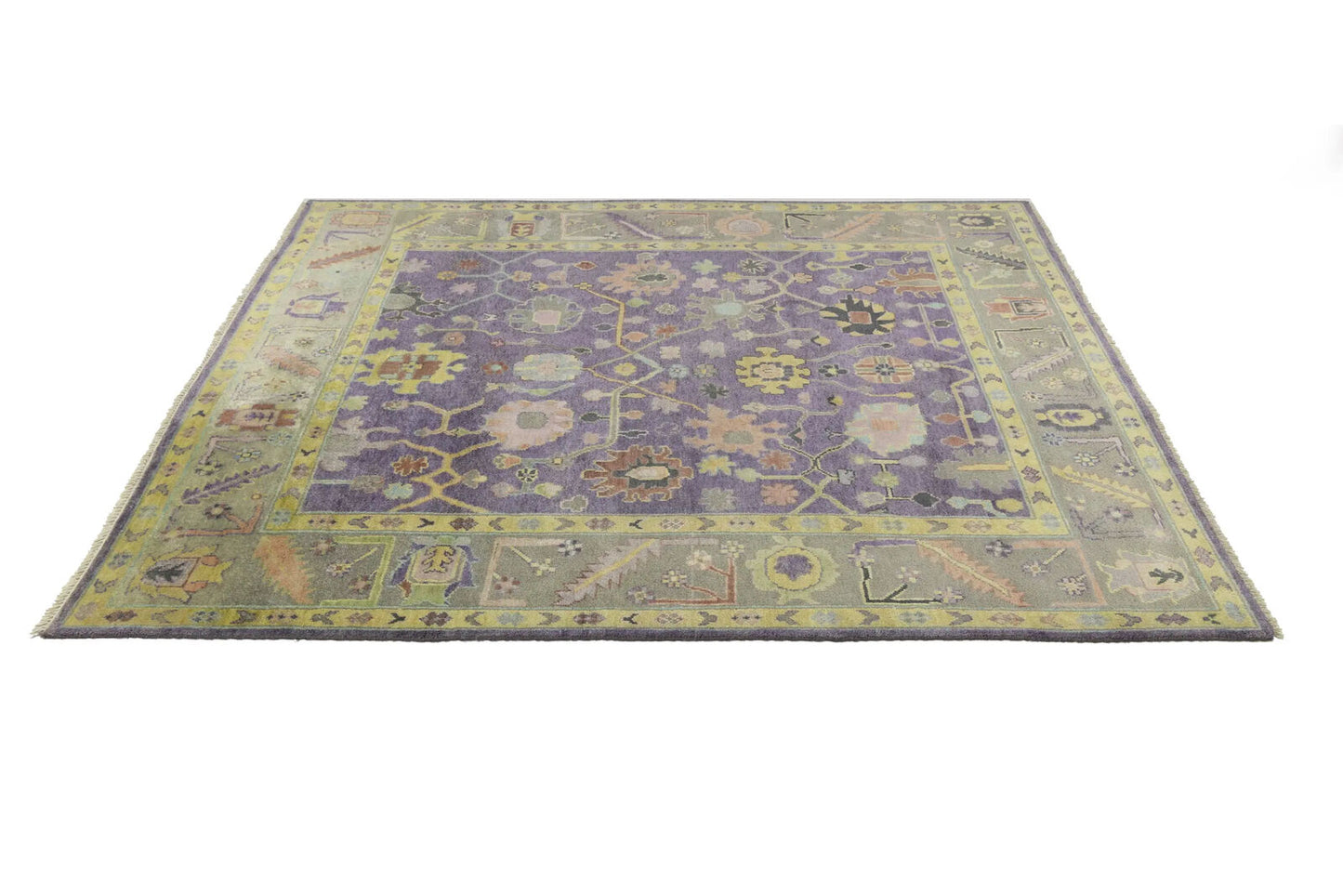 Hand-Knotted Muted Oushak Rug Colorfast Oriental