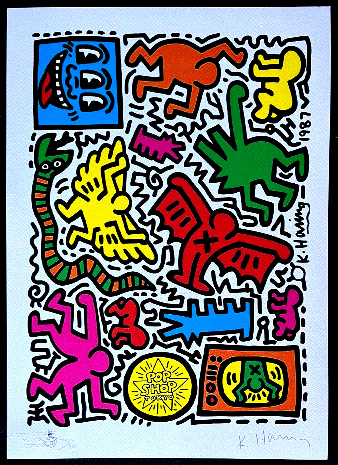 Keith Haring Lithograph Certified Coa "Pop Shop Tokyo" Signed Numbered By Hand