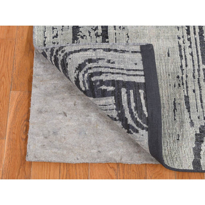 2'7"X8' Gray The Cane Design Pure Silk With Wool Hand Knotted Runner Rug