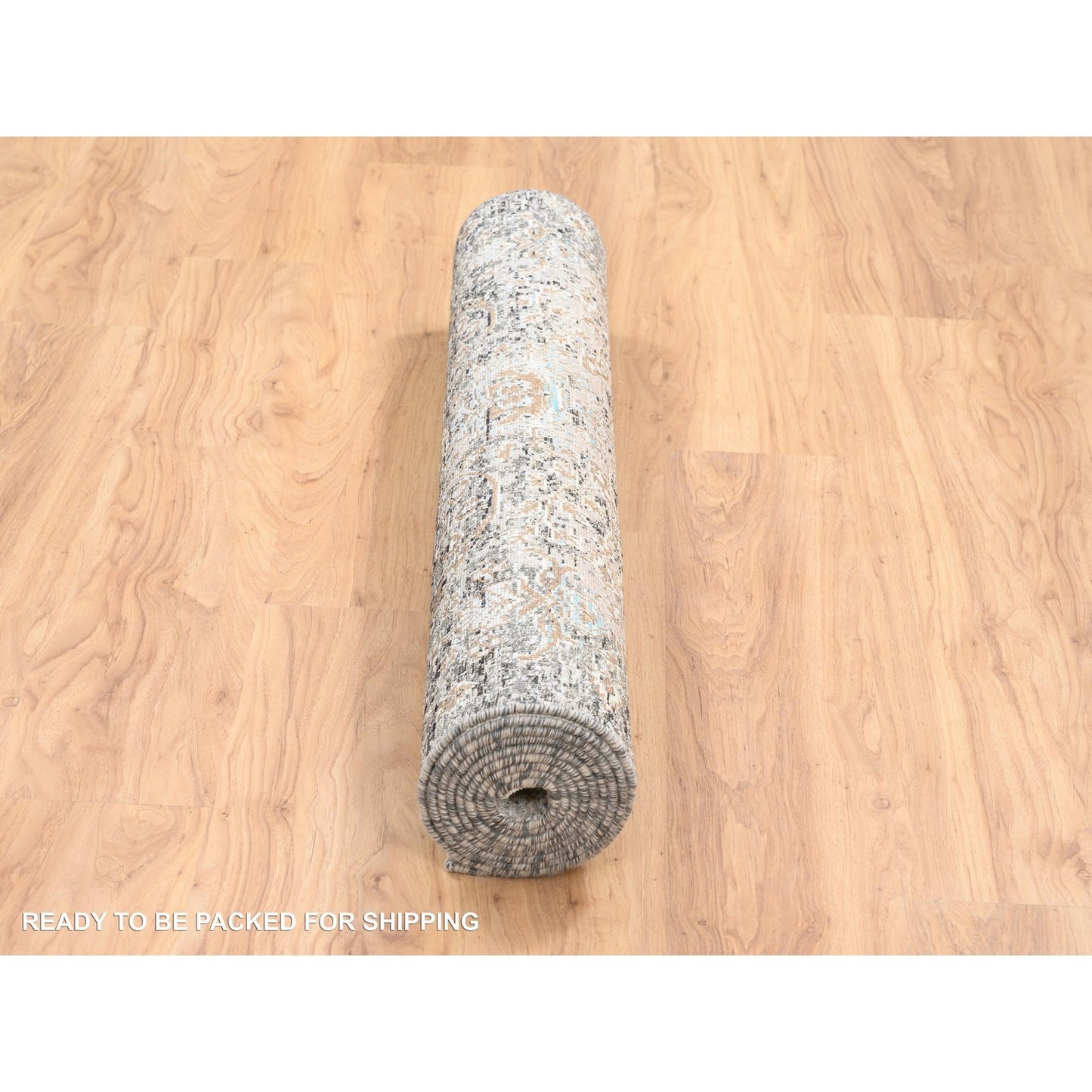 4'X10' Gray Transitional Farsian Silk/Wool Hand Knotted Wide Runner Rug