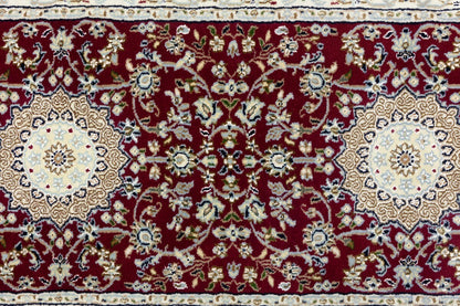 3X12 Ft Indo-Nain Red Floral Wool Oriental Runner