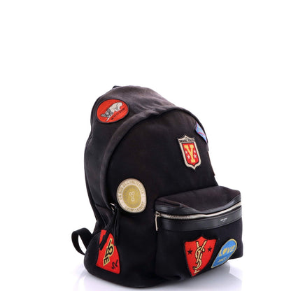 Saint Laurent City Backpack Patch Embellished Canvas Medium