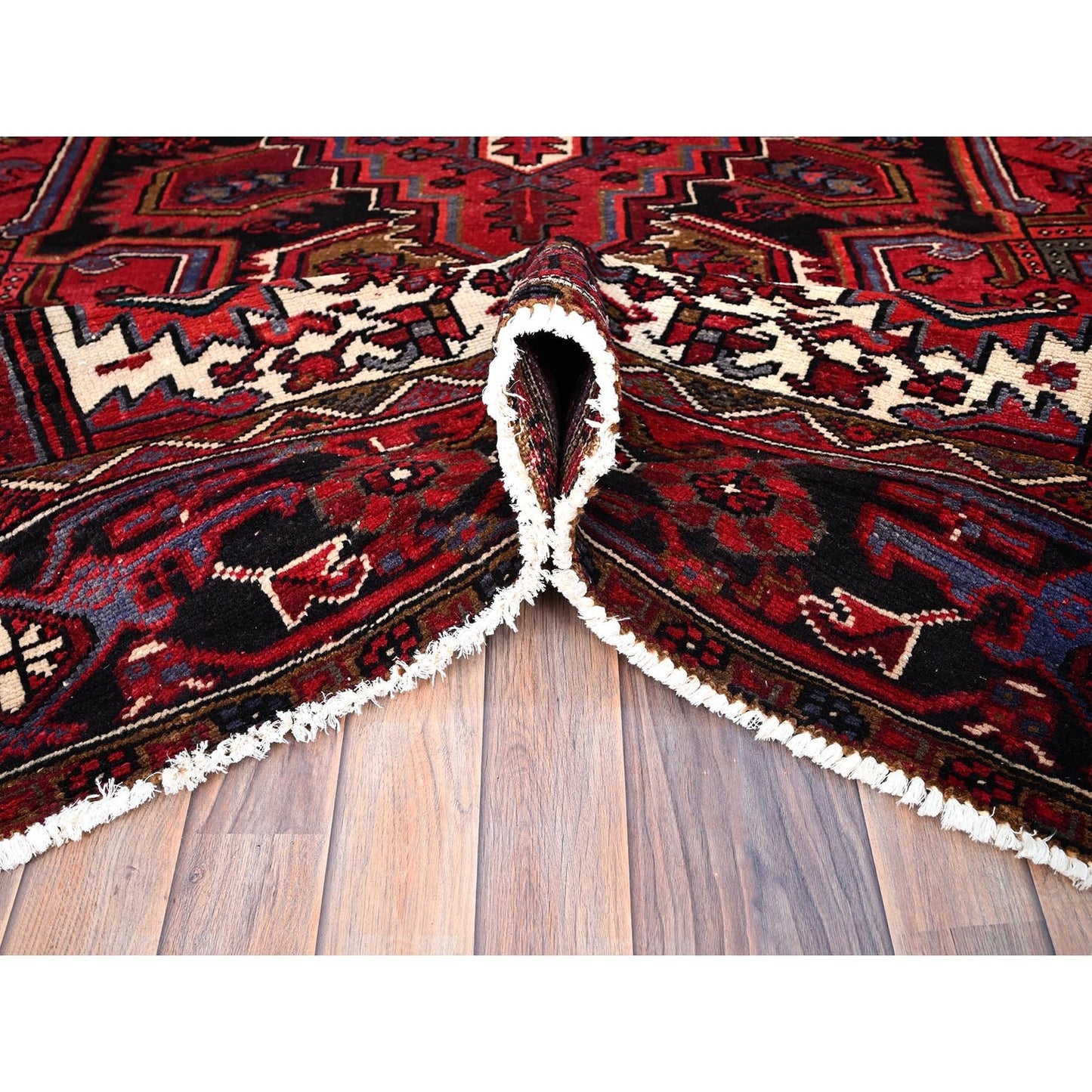 8'X11' Rufous Red Semi Antique Heris Hand Knotted Pure Wool Oriental Rug