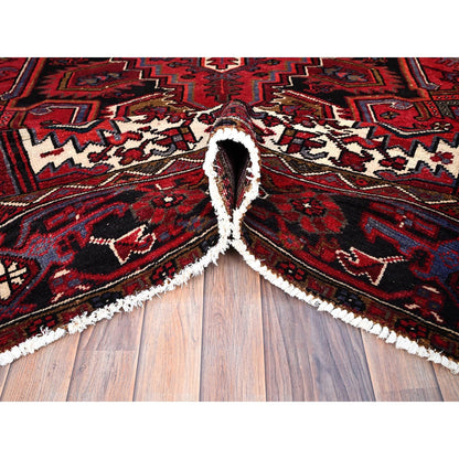 8'X11' Rufous Red Semi Antique Heris Hand Knotted Pure Wool Oriental Rug
