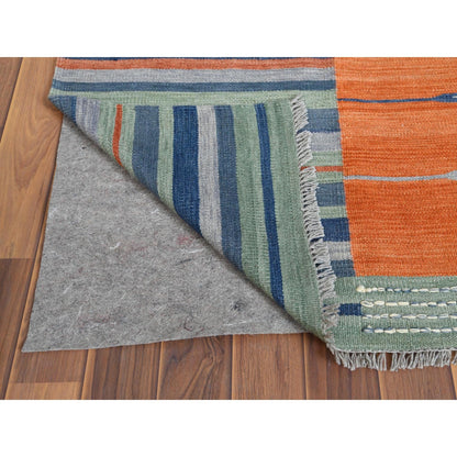 6'3"X9'2" Handwoven Sunburst And Stripes Design Flat Weave Kilim Wool Rug