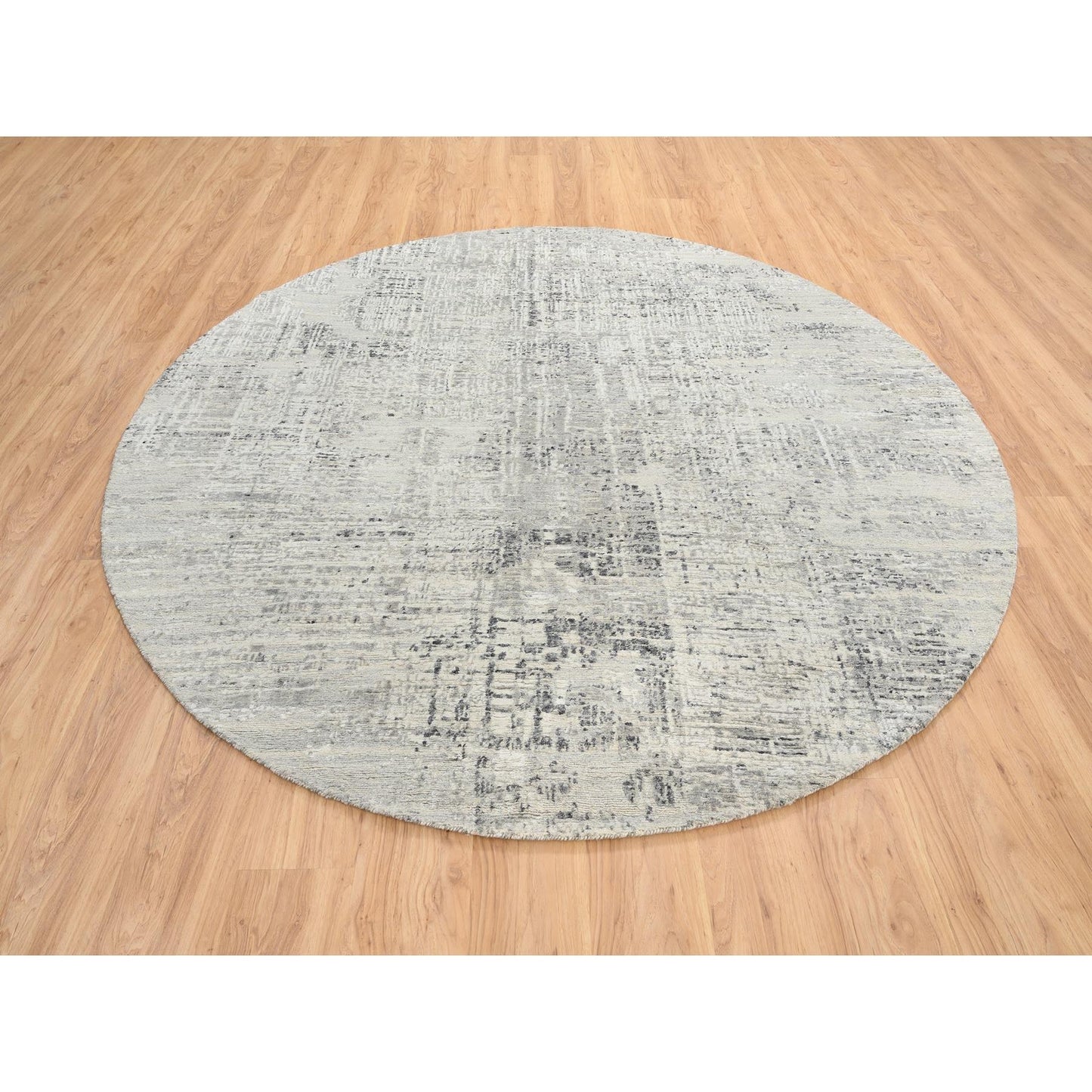 7'10"X7'10" Light Gray Wool Hand Knotted Modern Design Round Rug