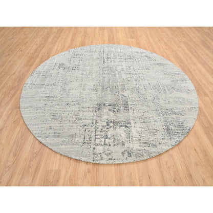 7'10"X7'10" Light Gray Wool Hand Knotted Modern Design Round Rug