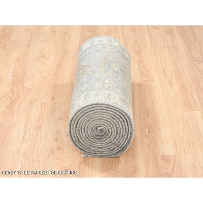 2'8"X17'10" Silver Karajeh Design Wool Hand Knotted Oriental Runner Rug