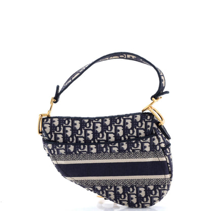 Christian Dior Saddle Handbag Logo Embroidered Oblique Canvas Medium