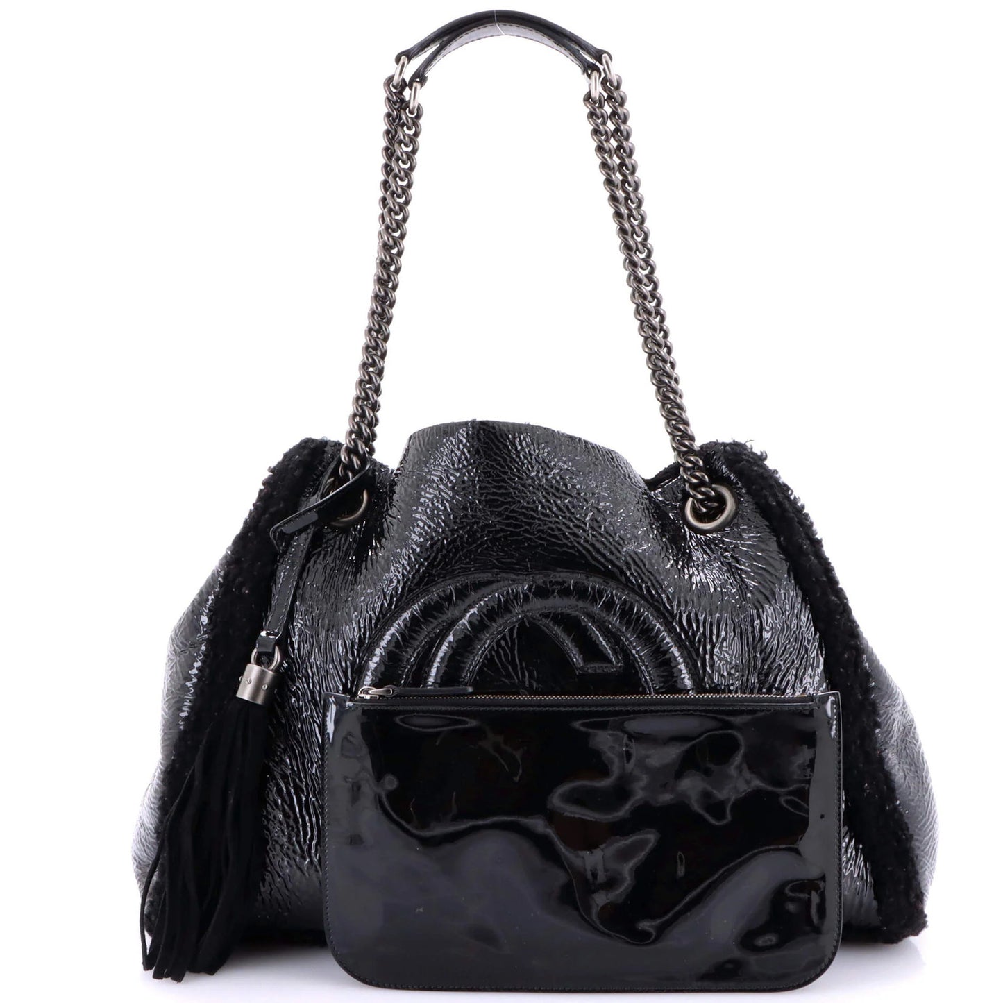 Gucci Soho Chain Strap Shoulder Bag Patent And Shearling Medium