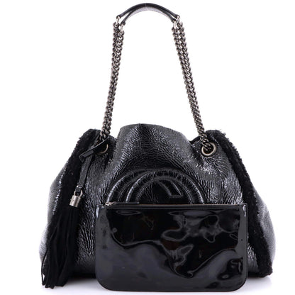 Gucci Soho Chain Strap Shoulder Bag Patent And Shearling Medium