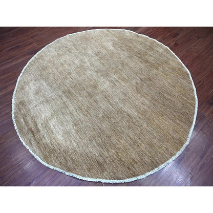 Brown Solid Hand Knotted Ghazni Wool Round 7'9"x7'9" Rug