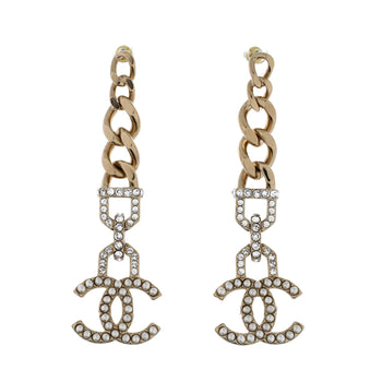 Chanel Cc Vendome Dangle Earrings Metal With Crystals And Faux Pearls
