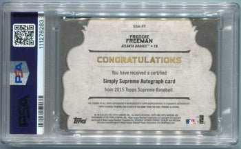 Freddie Freeman 2015 Topps Supreme Simply Supreme Autographed Card #Ssa-Ff Psa G