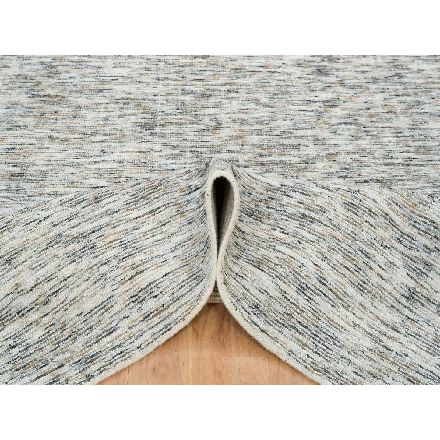 6'3"X9'1" Biege Pure Wool Hand Loomed Modern Striae Design Oriental Rug