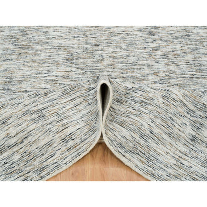 6'3"X9'1" Biege Pure Wool Hand Loomed Modern Striae Design Oriental Rug