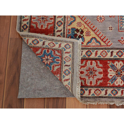 3'10"X6' Gray Special Kazak Geometric Design Pure Wool Hand Knotted Rug