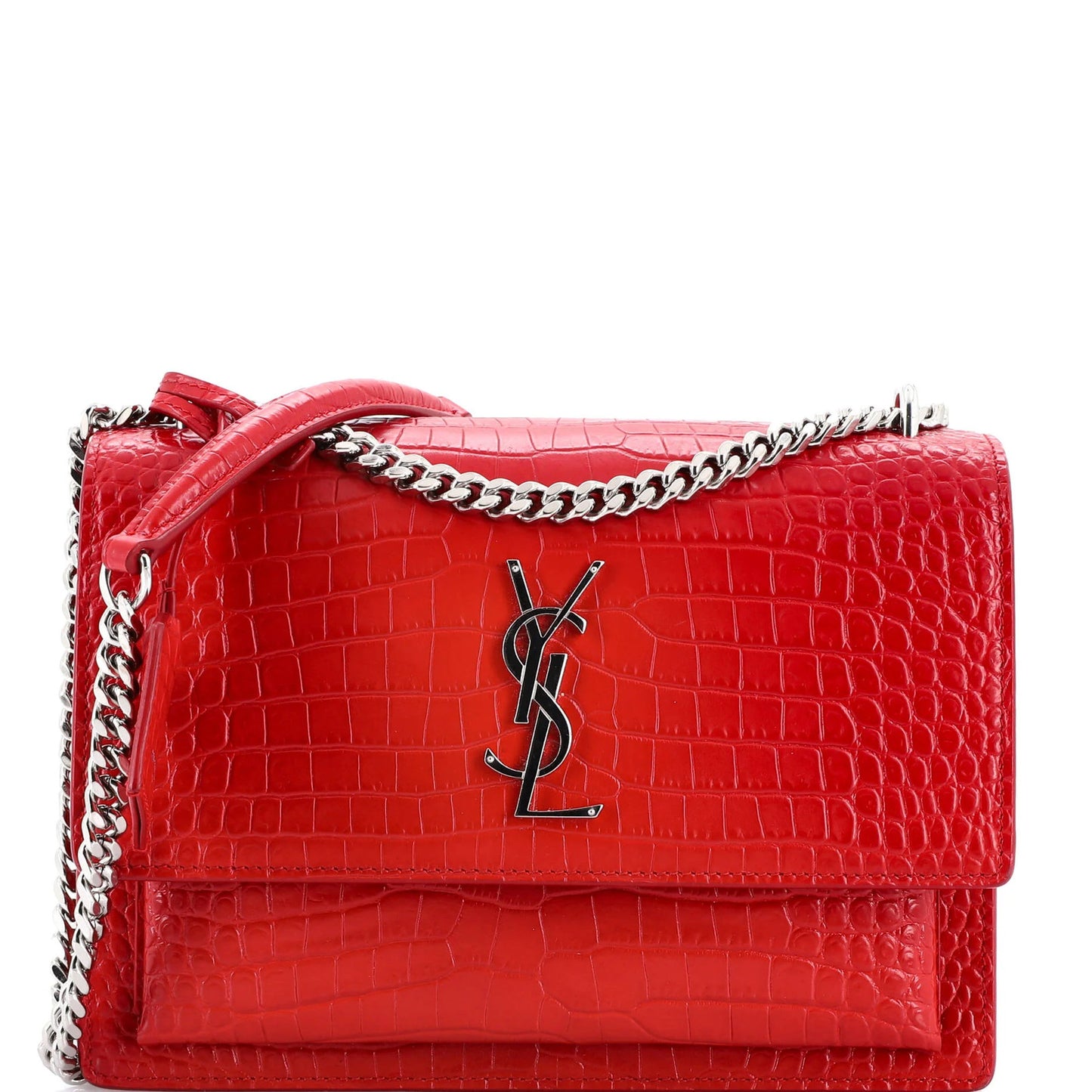 Medium Saint Laurent Sunset Crossbody Bag Crocodile Embossed Leather