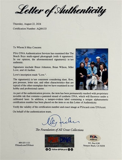 Beach Boys Multi-Signed 11X14 Photo Wilson/Love/Jardine/Johnston Psa/Dna 199691