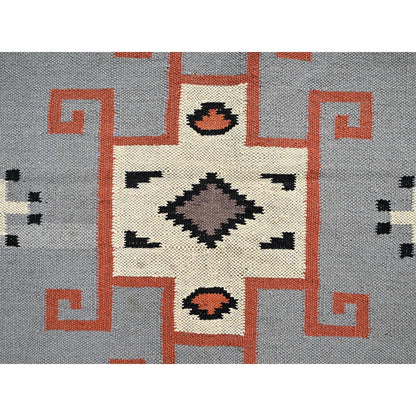 5'3"X7' Gray American Geometric Design Rug Flat Weave Hand Woven Wool