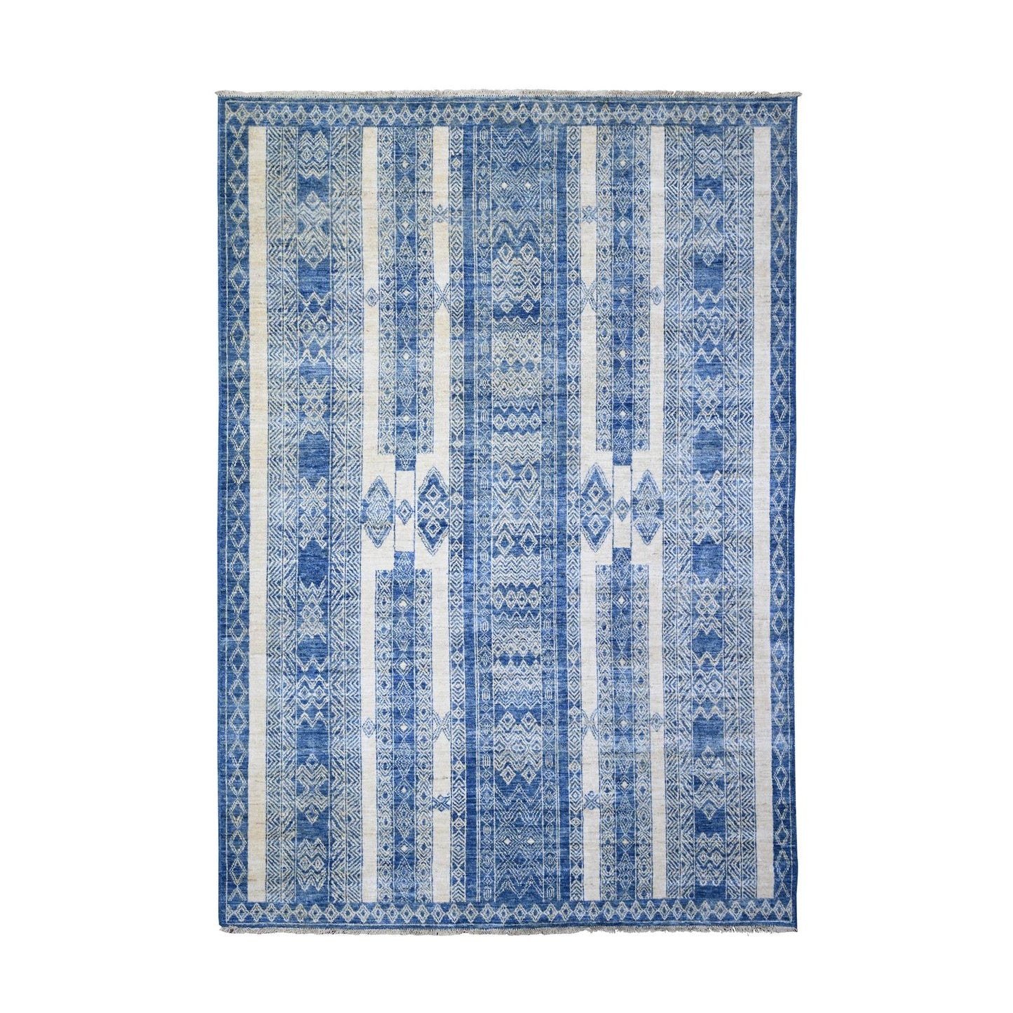 6'2"X8'8" Medium Sapphire Fine Peshawar Natural Wool Hand Knotted Rug