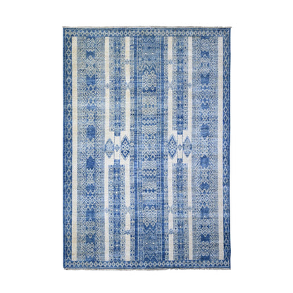 6'2"X8'8" Medium Sapphire Fine Peshawar Natural Wool Hand Knotted Rug