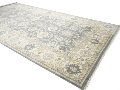 Handmade Oushak Chobi Oriental Rug Muted Floral Design Oversized 9X18 Carpet