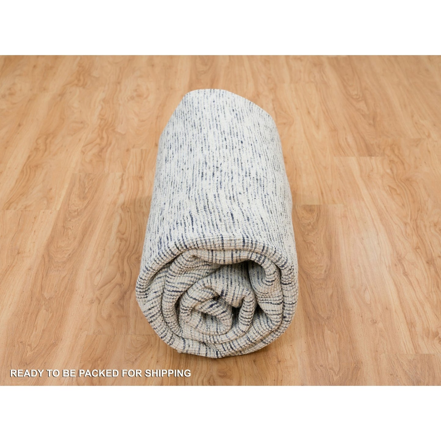 10'X10' Blue Wool Hand Loomed Modern Striae Design Round Oriental Rug