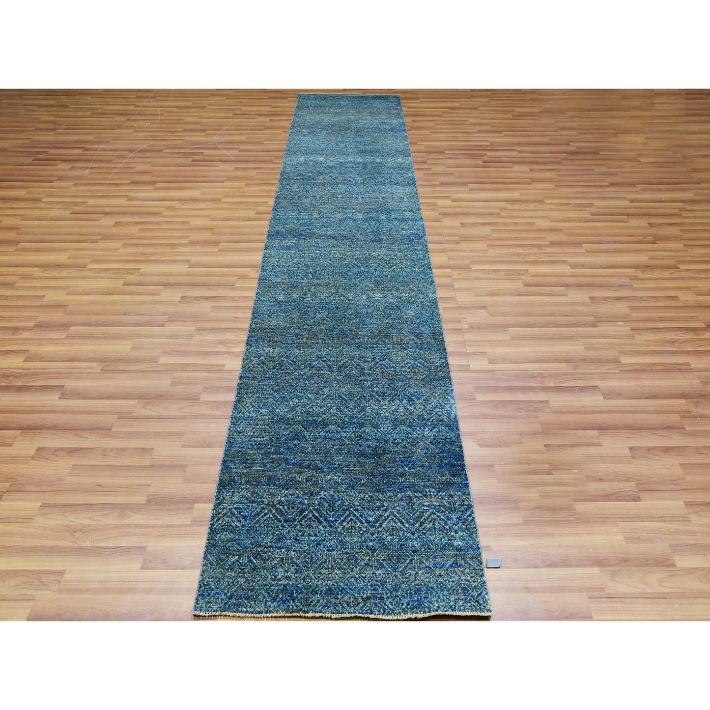 2'6"X12' Green Hand Knotted Kohinoor Herrita Runner Oriental Rug