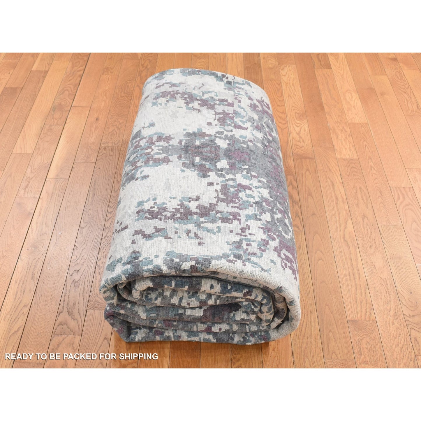 9'10''X13'7'' Gray Modern Abstract Design Hand Knotted Wool And Silk Rug