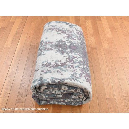 9'10''X13'7'' Gray Modern Abstract Design Hand Knotted Wool And Silk Rug