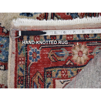 2'7"X6'8" Ivory Semi Antique Farsian Kazvin Wool Hand Knotted Runner Rug
