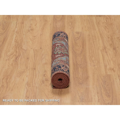 2'7"X6'1" Red Antiqued Heris Re-Creation All Wool Hand Knotted Runner Rug