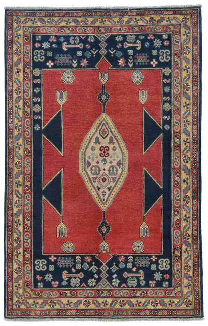 Handmade Kazak Oushak Oriental Rug 4X6 Ft Red