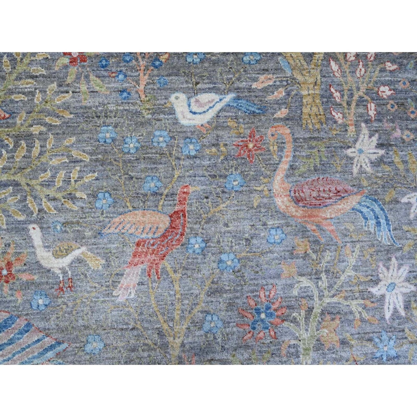 12'X12' Gray Hand Knotted Peshawar Birds Of Paradise Square Oriental Rug