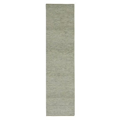 2'7"X10'1" White Hand Knotted Modern Grass Wool Runner Oriental Rug