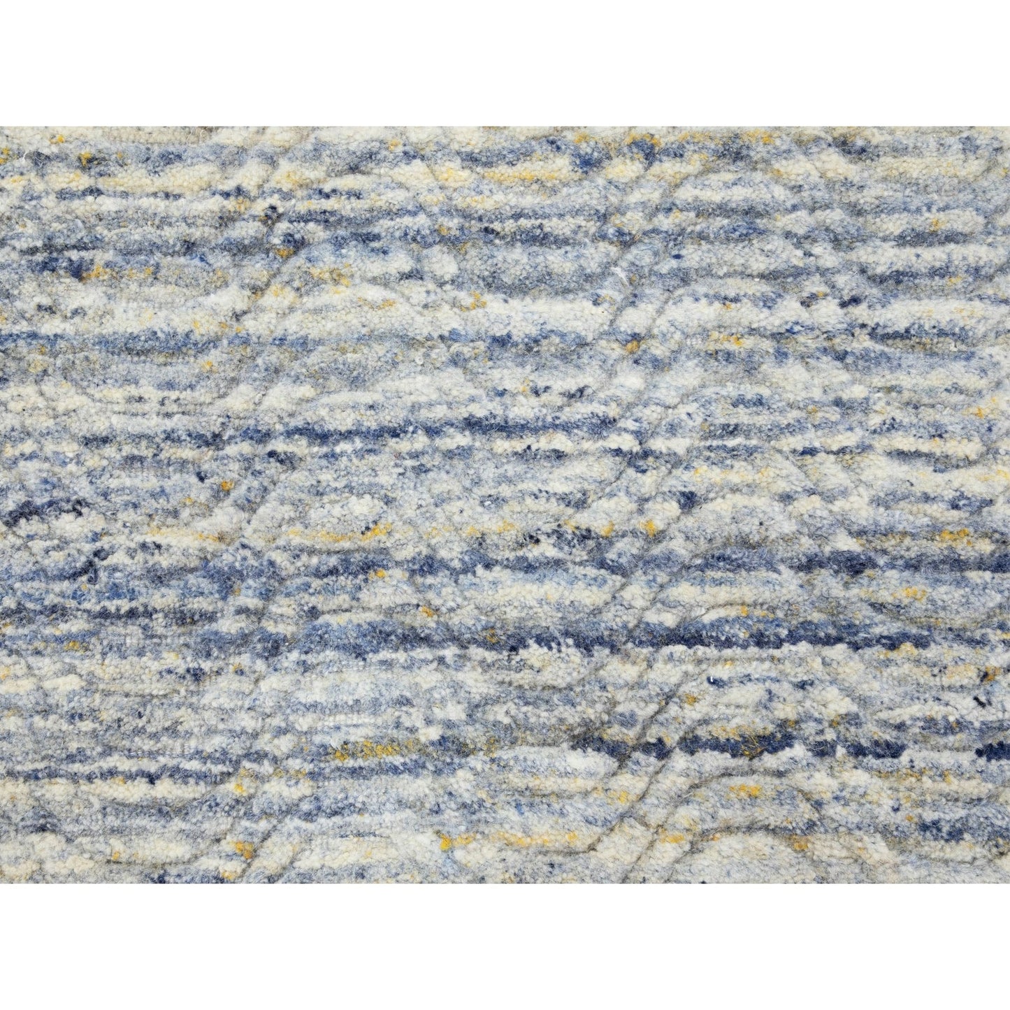 2'6"X8' Blue Variegated Design Hand Loomed Pure Wool Modern Runner Rug