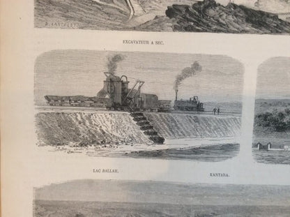 1867 Paris Exposition Wood Engraving Suez Canal Construction Panorama Original