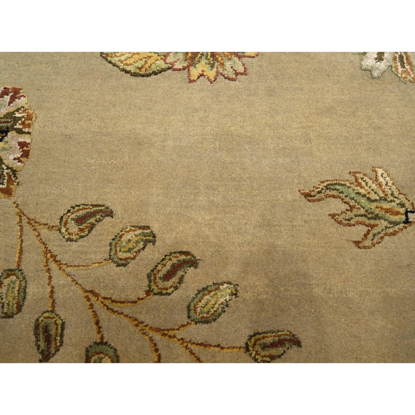 8'X10' Ecru Brown Wool & Silk Botanical Design Hand Knotted Oriental Rug