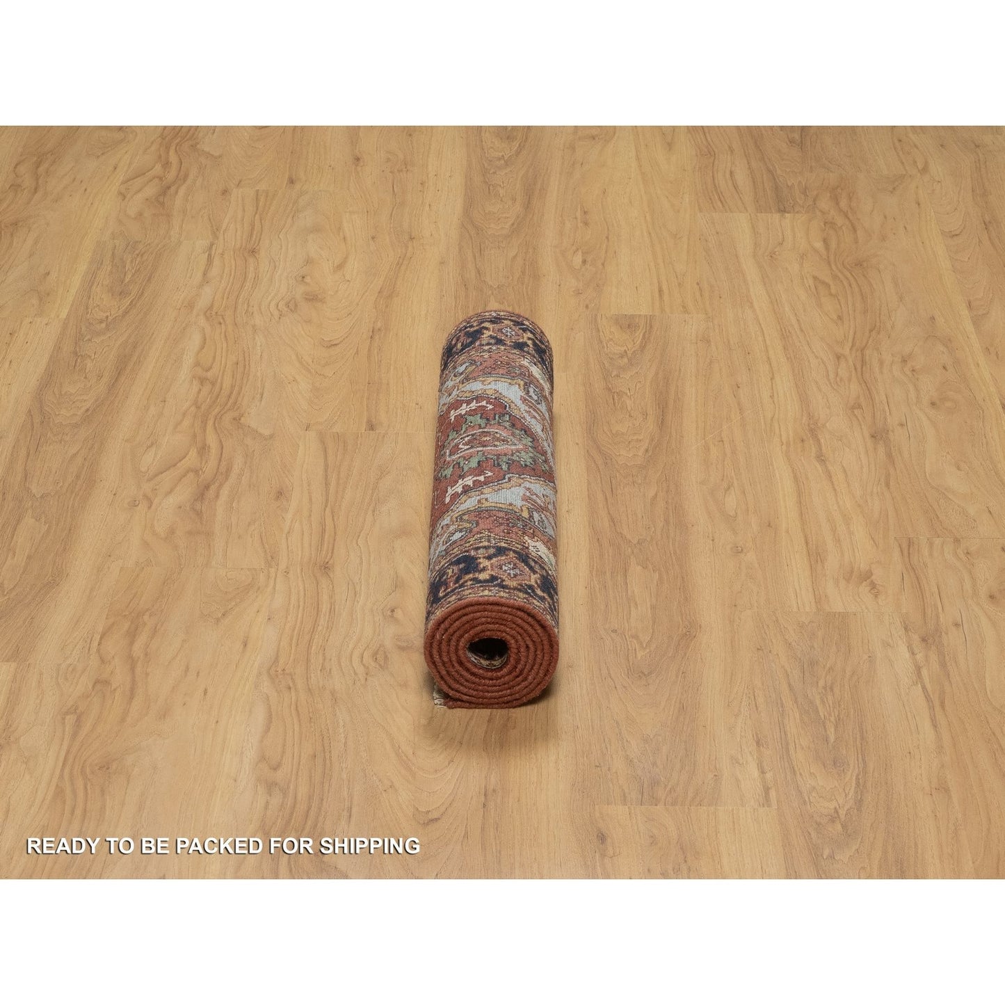 2'7"X6'1" Red Antiqued Heris Re-Creation All Wool Hand Knotted Runner Rug