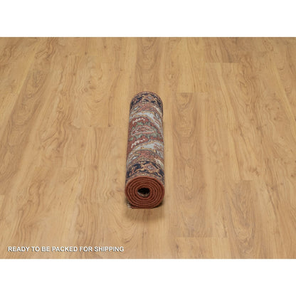 2'7"X6'1" Red Antiqued Heris Re-Creation All Wool Hand Knotted Runner Rug