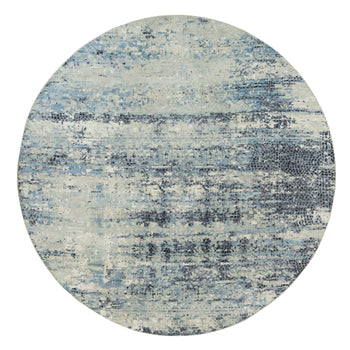 9'X9' Power Gray Wool And Silk Hand Knotted Mosaic Round Oriental Rug