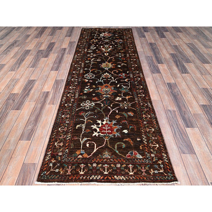 2'8"X8'5" Brown Flower Blossom Design Oriental Afghan Sultani Runner Rug
