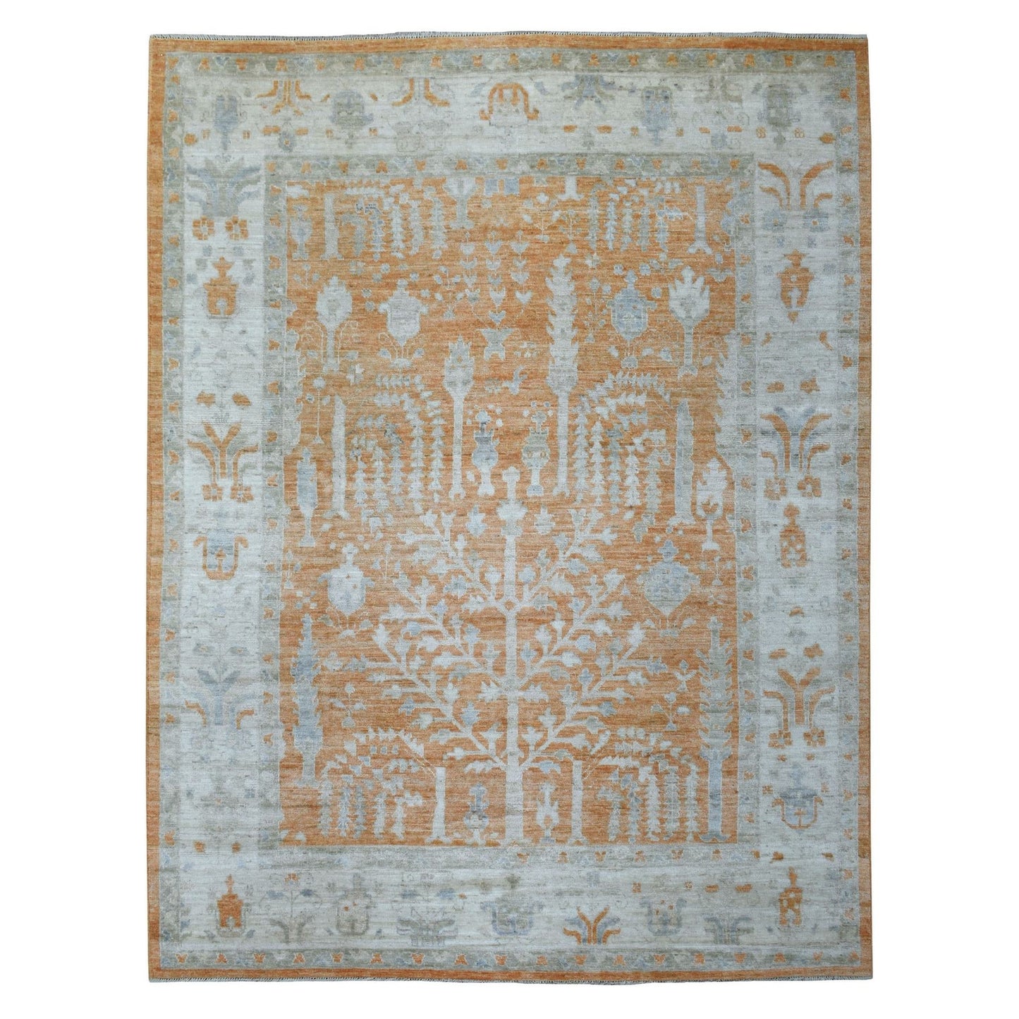 7'10"X10'2" Orange Natural Wool Afghan Angora Oushak Hand Knotted Rug