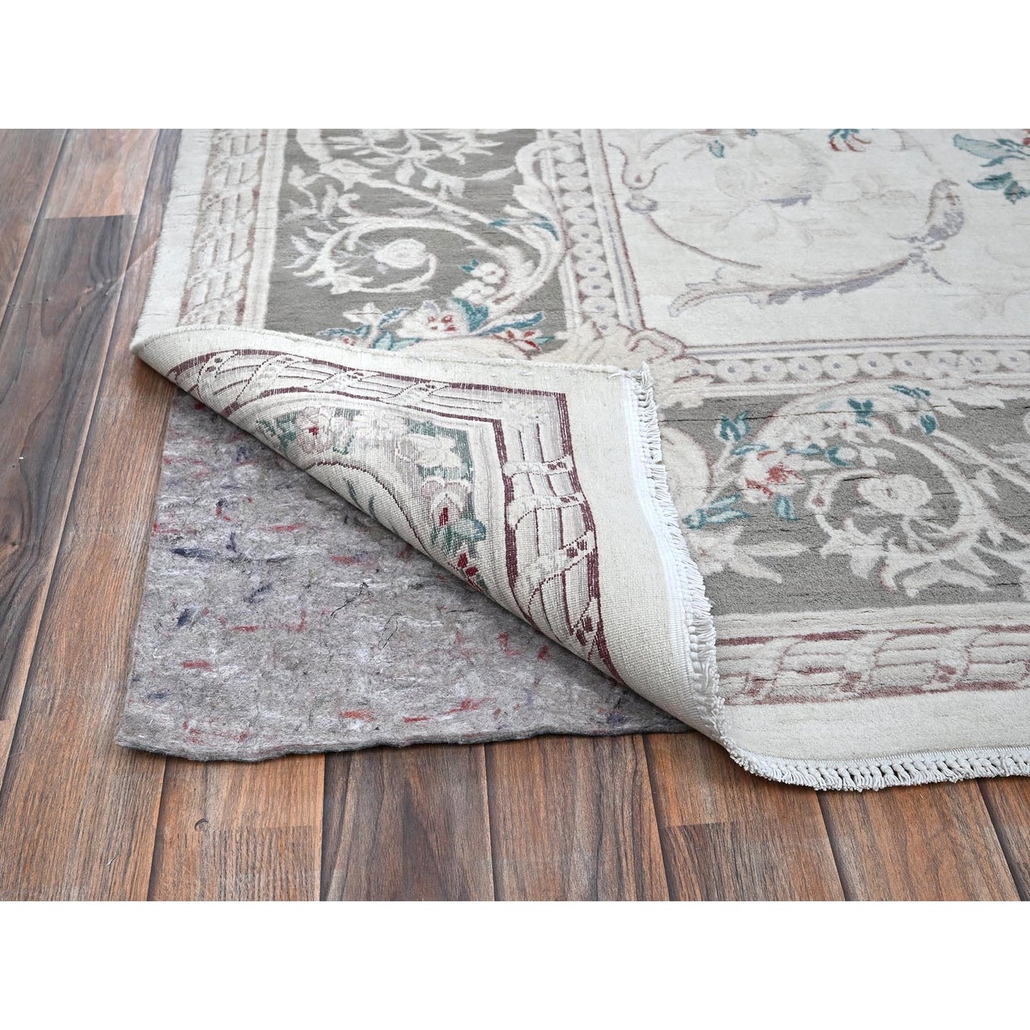 9'X11'9" White Aubusson Design Zoroastrian 300 Kpsi Wool Hand Knotted Rug