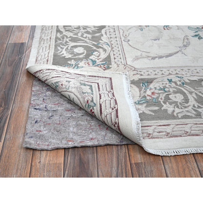 9'X11'9" White Aubusson Design Zoroastrian 300 Kpsi Wool Hand Knotted Rug